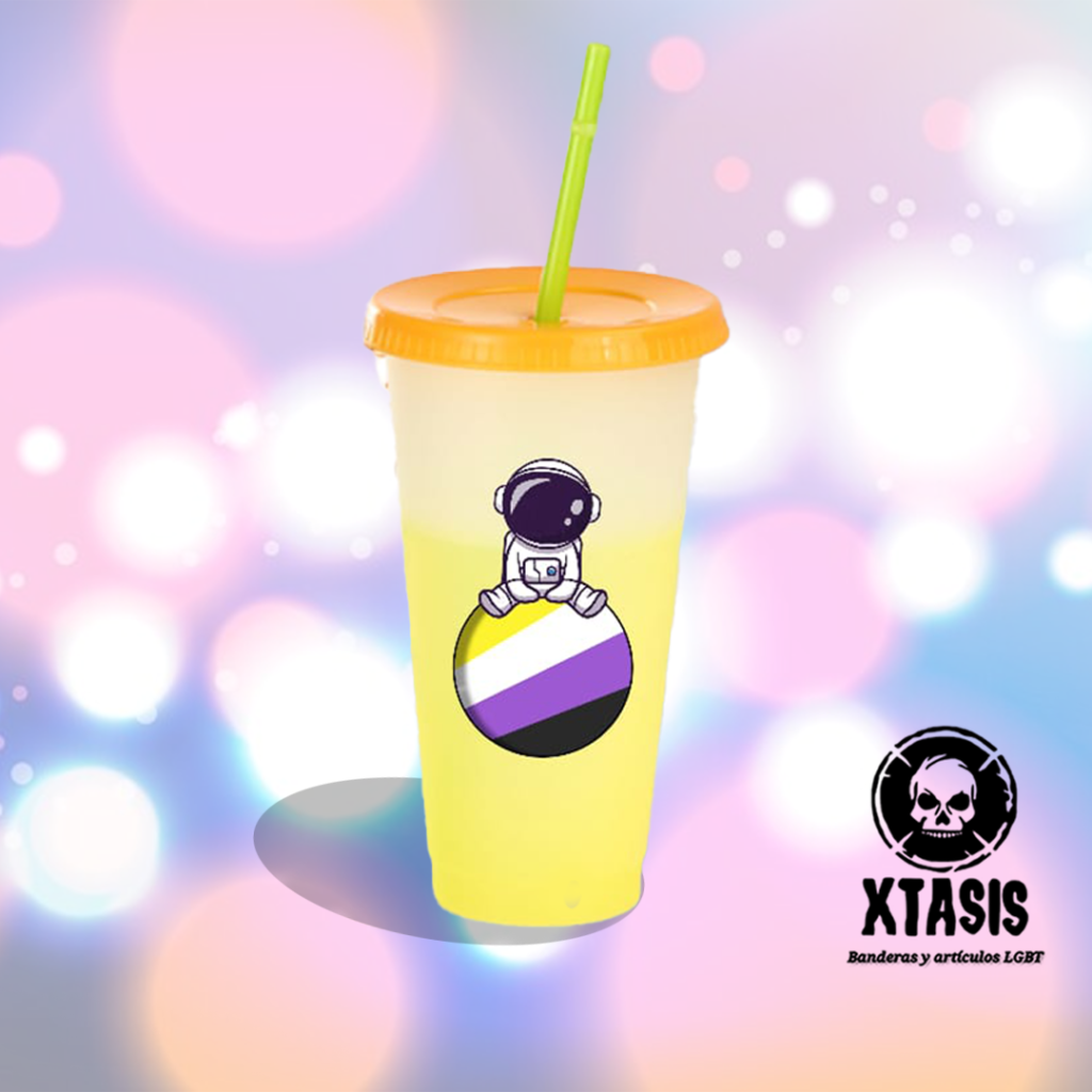 Vaso Mágico No Binario con Popote | Vaso Termocrómico Pride