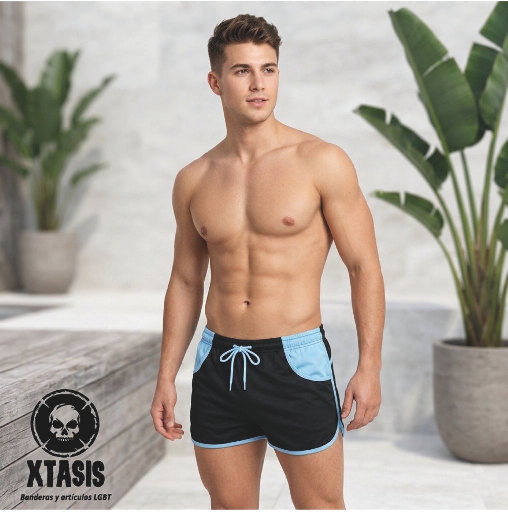 Short negro con Bolsas azules