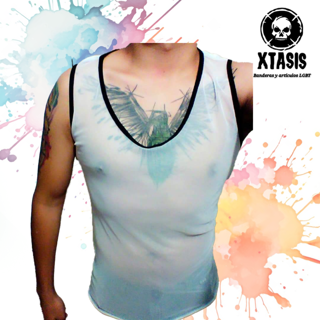 Playera de Mesh Blanca con Cuello Negro