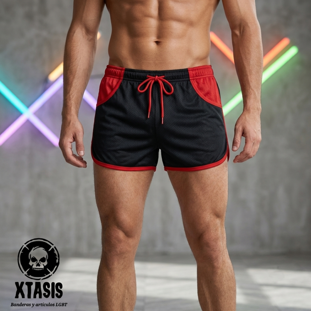 Short negro con bolsa roja